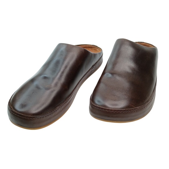 OluKai Ku'u Dark Java Brown Leather Slide Slippers Mules Mens Size 13 10562-4848